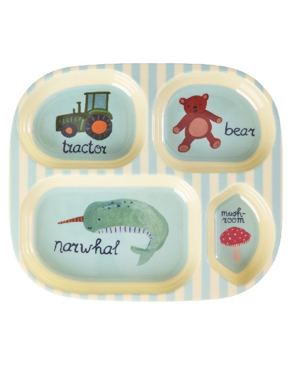Bord Rice Kids 4 Room Plate, plat bord | Blue ABC Print