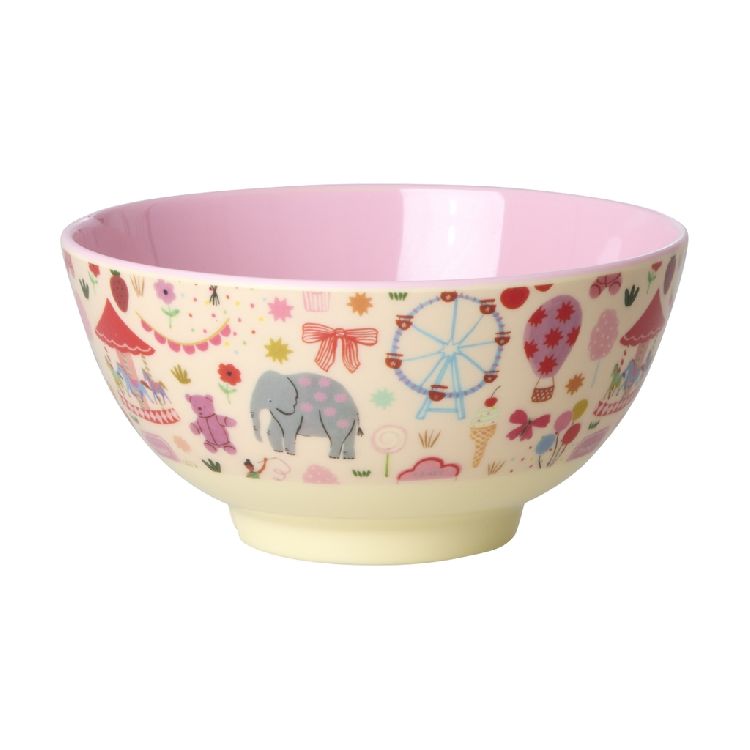 Bord Rice Medium Kids Bowl, kom | Pink Fun Fair Print