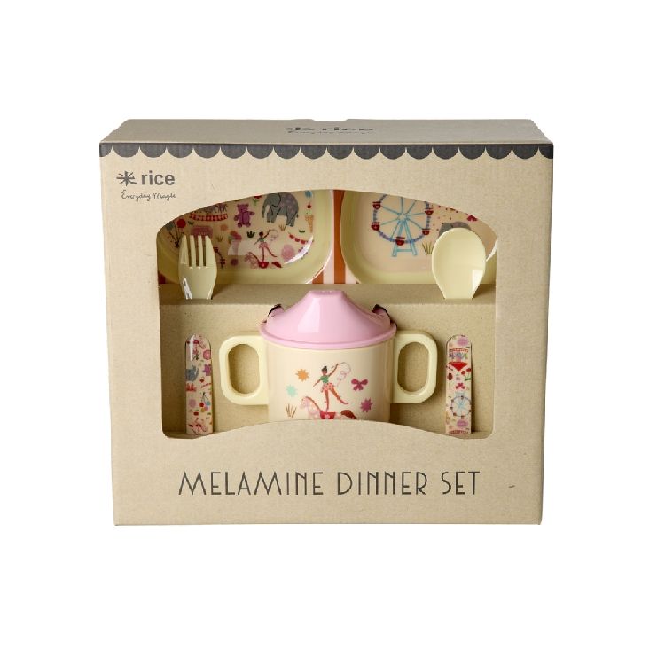 Eetset Rice Baby Dinner Set  - Giftbox | Pink Fun Fair Print