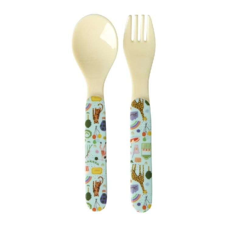 Bestek Rice Baby Spoon and Fork, lepel/vork | Mint Fun Fair Print