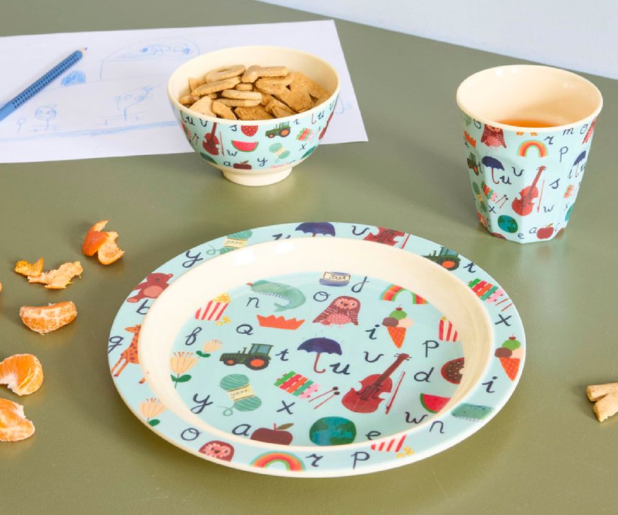 Bord Rice Kids Plate, plat bord | Blue ABC Print