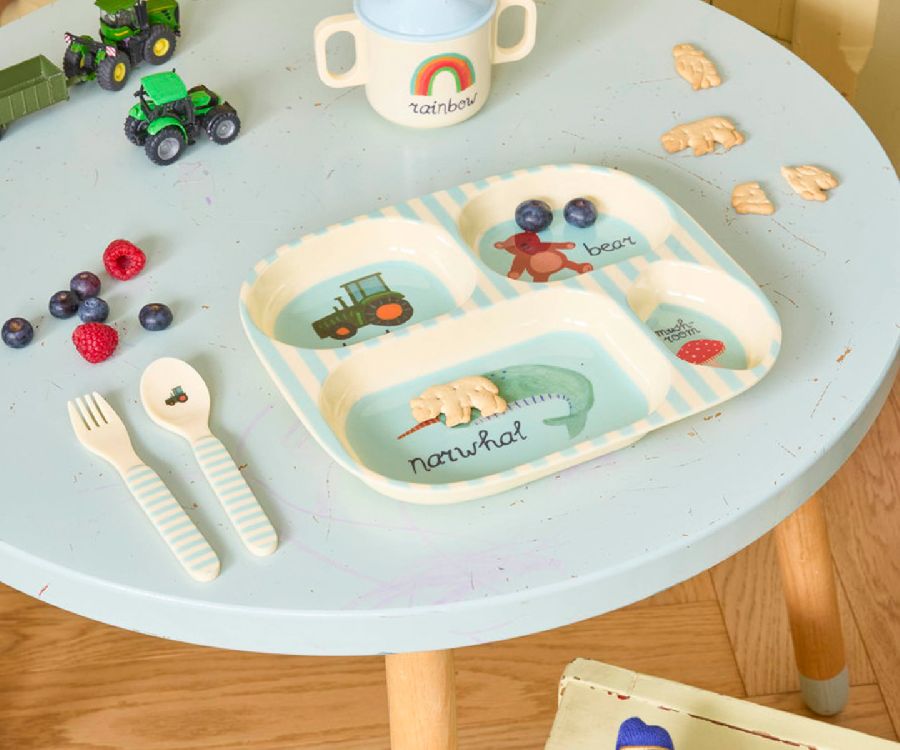 Bord Rice Kids 4 Room Plate, plat bord | Blue ABC Print