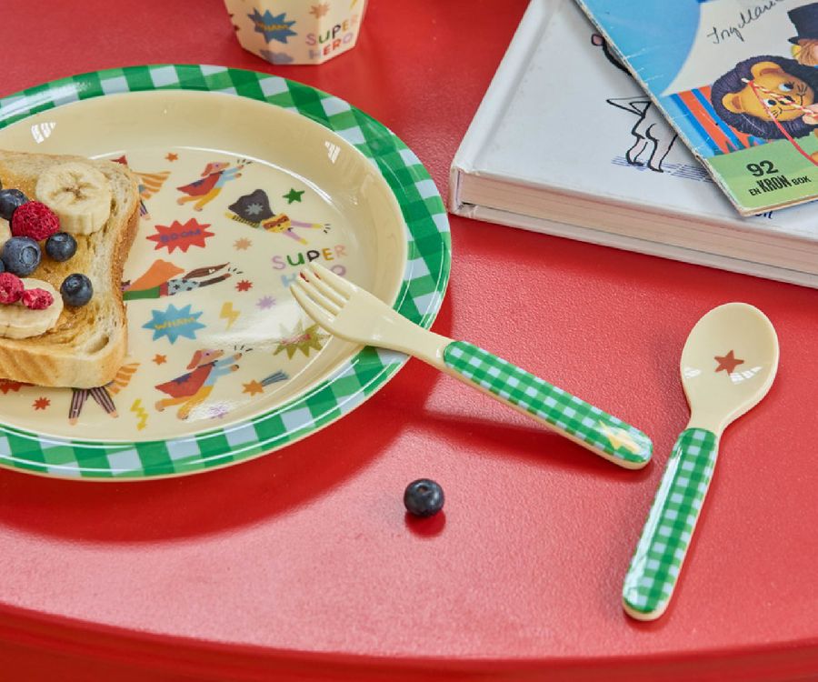 Bestek Rice Baby Spoon and Fork, lepel/vork | Super Hero