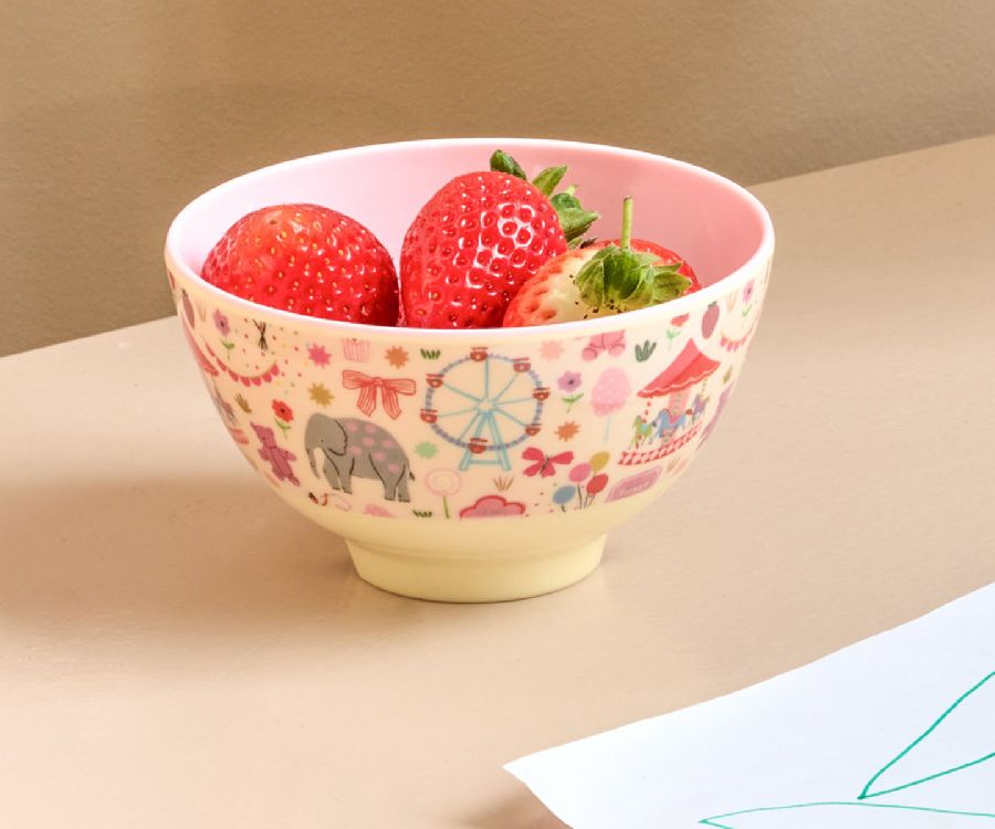 Bord Rice Small Kids Bowl, kom | Pink Fun Fair Print