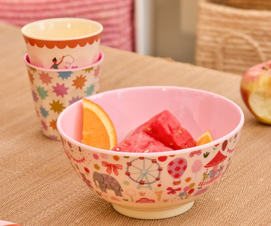 Bord Rice Medium Kids Bowl, kom | Pink Fun Fair Print
