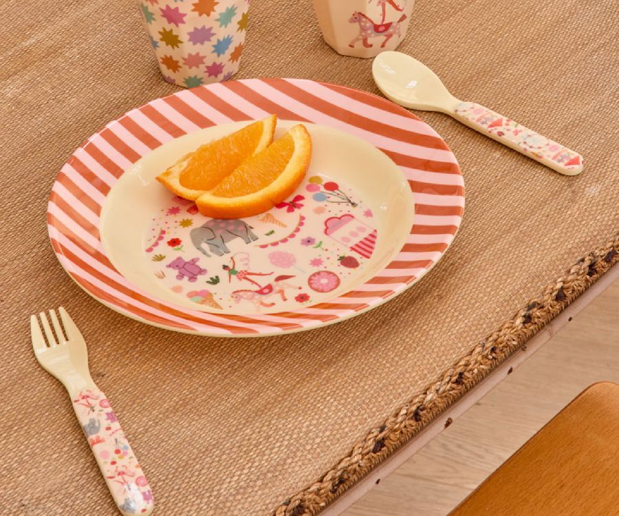 Bestek Rice Baby Spoon and Fork, lepel/vork | Pink Fun Fair Print