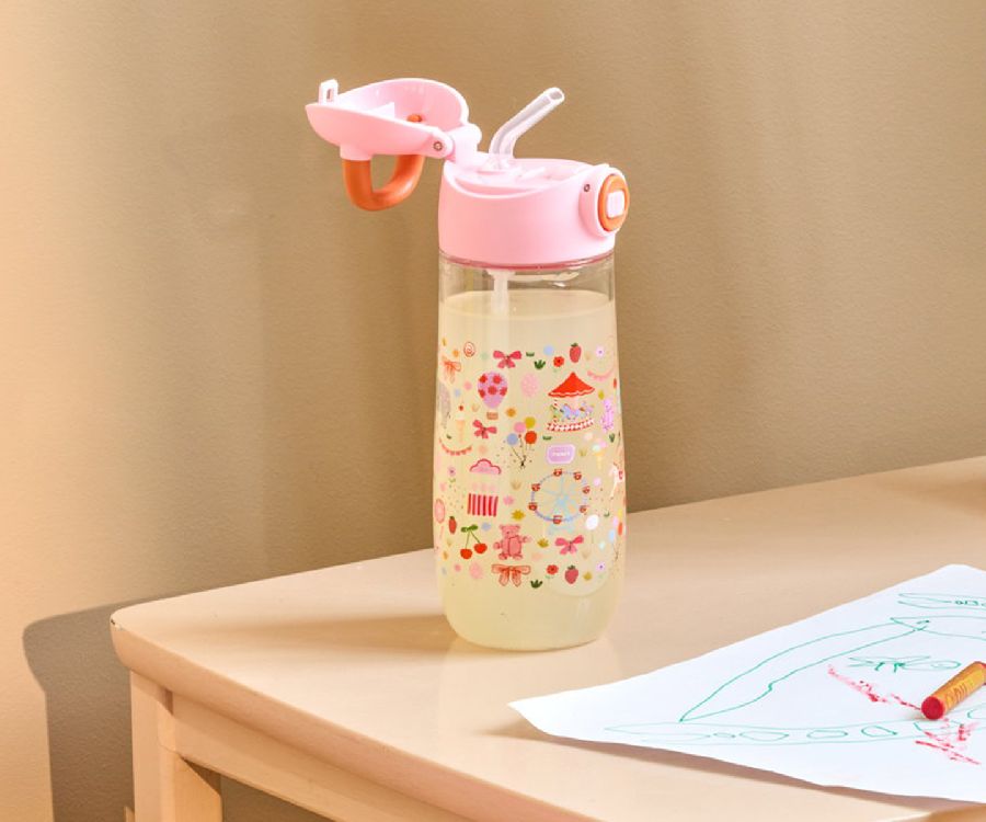 Drinkfles Rice Water Bottle | Pink Fun Fair Print