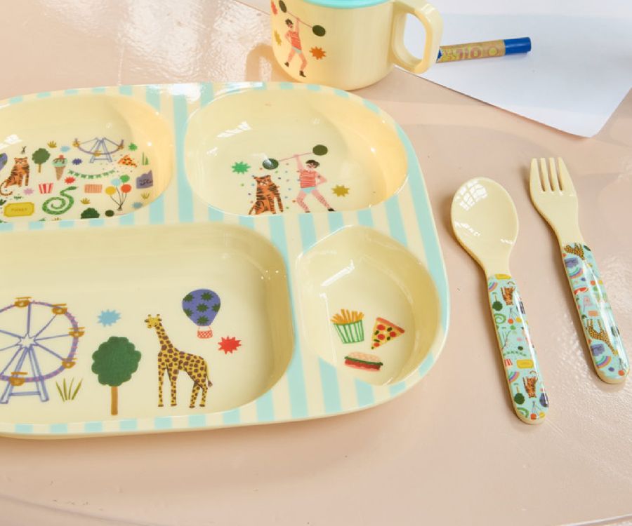 Bestek Rice Baby Spoon and Fork, lepel/vork | Mint Fun Fair Print